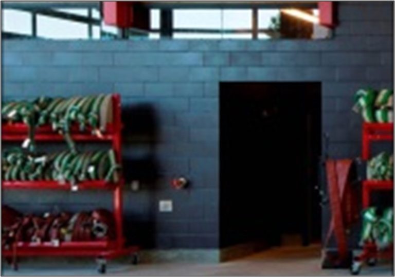 Structural concrete block walls were left exposed in the apparatus bay and in some interior areas and to take advantage of their surface toughness and durability.