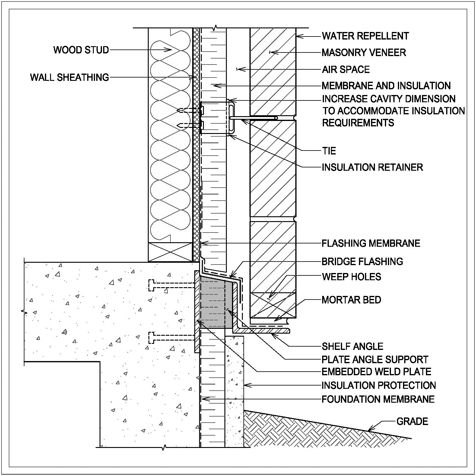 Shelf Angle Support at Base - Wood - Detail W1.2 Image